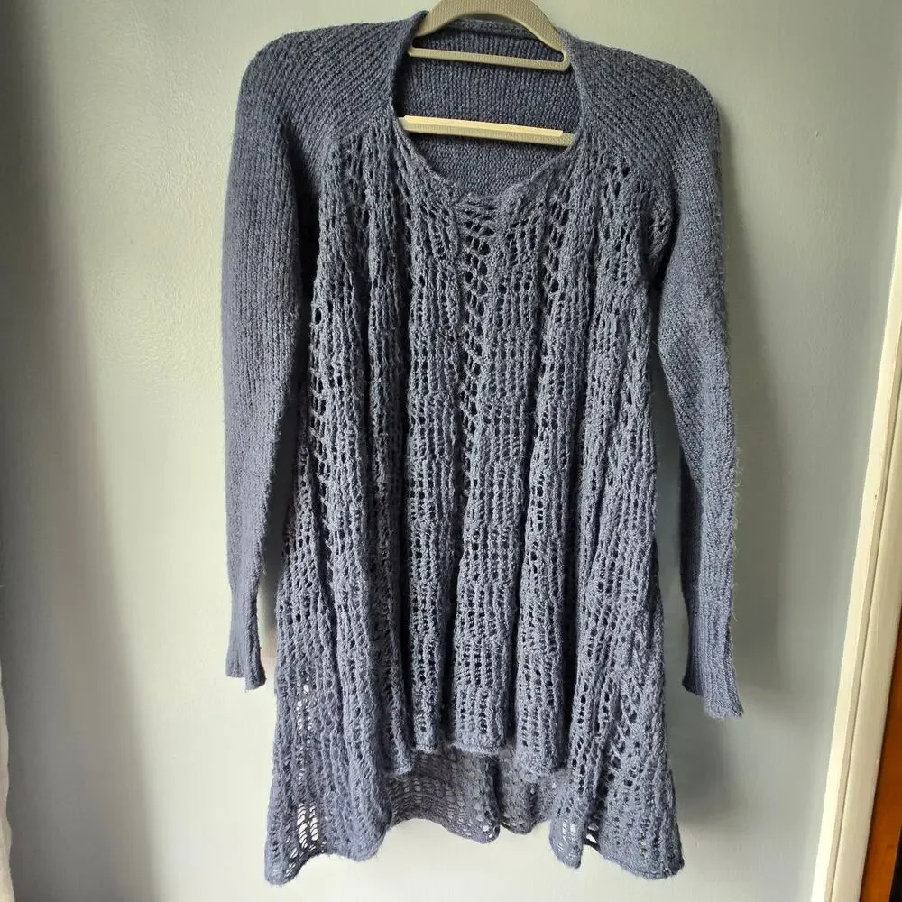 Simply Noelle Blue Fisherman's Open Knit Pull-Over Long Sleeve Sweater S/M 8-10